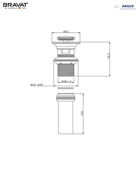 Karawa - Push up Pop-up Waste (w/ Overflow Hole) (P6429CP-ENG)